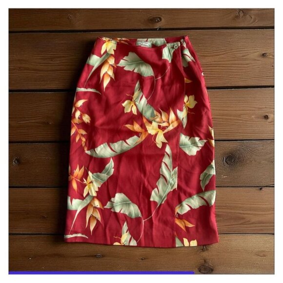 TOMMY BAHAMA 100% Silk Floral Hawaiian Print Wrap Skirt Size 2 - Picture 1 of 8